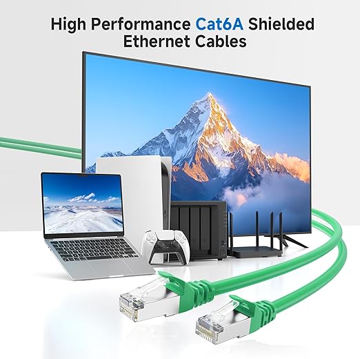 Cable Matters 10Gbps Snagless Long Shielded Cat 6A Ethernet Cable - 200ft, Cat 6A Cable, Cat6A Cord, Ethernet Cord, Green