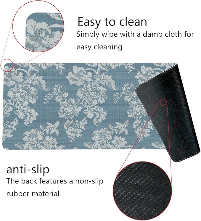 Blue Chinoiserie Mouse Pad,Vintage Blue and White Floral Desk Mat,Big Large Vintage Floral Preppy Trendy Mouse Pad,Girly Gaming Mousepad,Girly Laptop Desk Mat for Dorm Home Office,31.5x11.8In