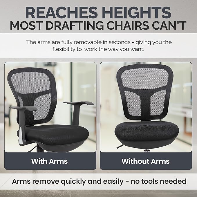 OfficeFactor Drafting Chair Tall Office Chair with Arms Executive Ergonomic Standing Desk Chair with Anti Scratch Wheels and Footrest