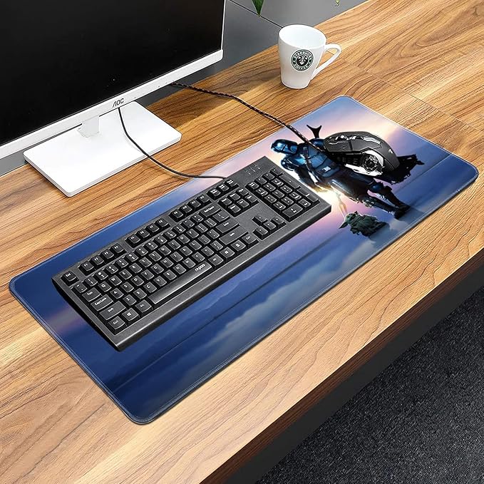 Mouse Pad Blue Sky Cute Design Stitched Edge Mousepad Non-Slip Rubber Desk Pad Funny Table Mat for Gaming and Gift(13.8 x 31.5 Inch)