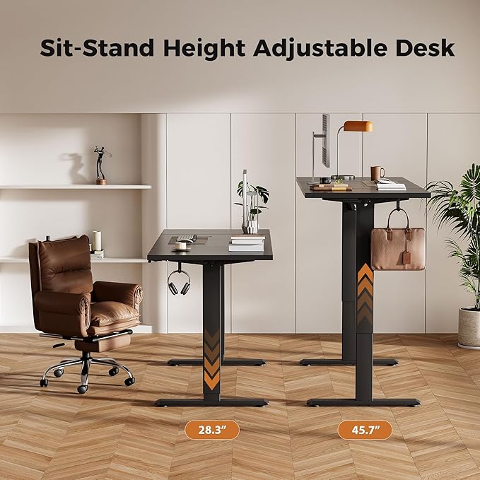 Agilestic Electric Standing Desk, 48 x 24 Inches Height Adjustable Desk, Sit Stand up Desk for Work Office Home, Splice Board, Black