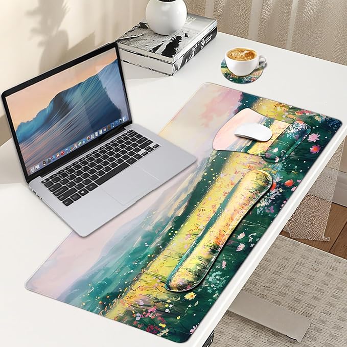 MEGREZ 4-in-1 Ergonomic Memory Foam Wrist Rest Set, Desk Pad, Mouse Pad with Wrist Rest, Keyboard Pad, Suitable for Office Workers, Programmers & Gamers–Relieve Typing & Gaming Fatigue, The Wild