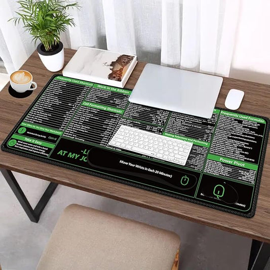 AIMSA Shortcuts Cheat Sheet Mouse Pad, Large Keyboard Shortcut Keys Desk Mat+ Mouse Pad with Wrist Rest+ Keyboard Wrist Rest Support+ Coaster, Ergonomic Multifunctional Mousepad