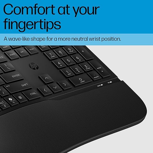 HP 480 Comfort Wired Keyboard - Plug & Play Keyboard, Connect to PC or Laptop with USB-A Cable - Windows, MacOS, & ChromeOS Compatible - 3 Adjustable Angles & 23 Programmable Keys Responsibly Made