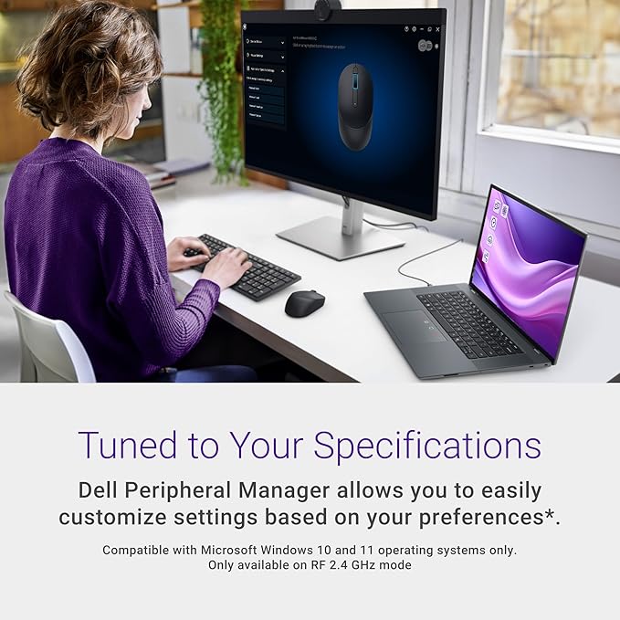Dell Mobile Wireless Mouse - MS3320W, Wireless - 2.4 GHz, Bluetooth 5.0, Optical LED, Mechanical Scroll, 1600 DPI, 3-Buttons - Black