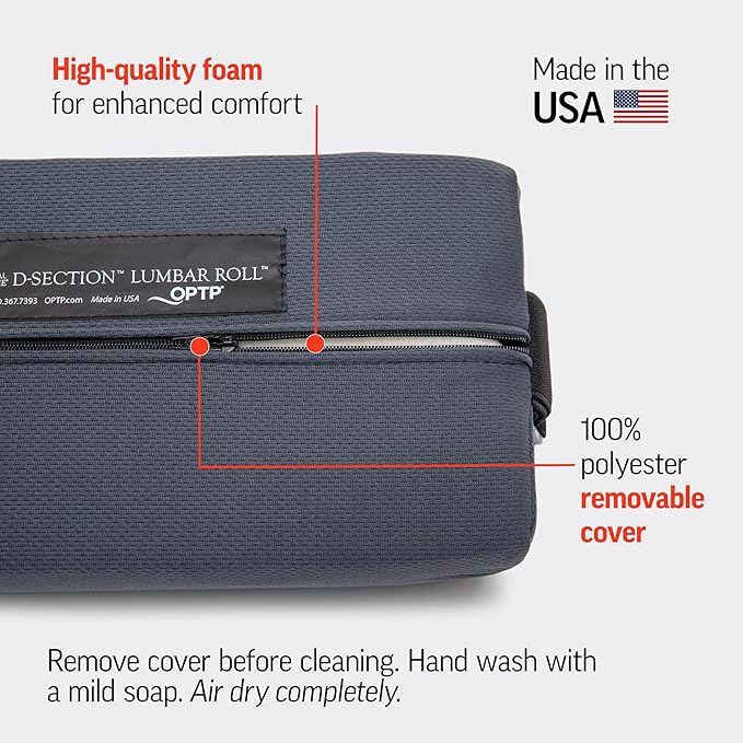 OPTP The Original McKenzie D-Section Lumbar Roll – USA-Made Low Back Lumbar Support Pillow for Office, Back Pillow for Car and Travel. The Preferred Lumbar Pillow of Physical Therapists.