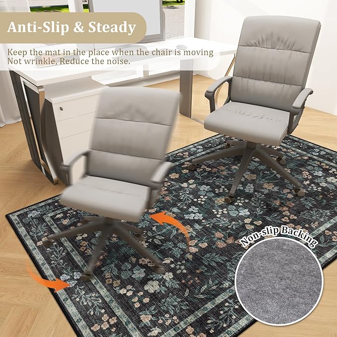 chakme Office Chair Mat for Hardwood Floor, 72"x48" Easy Glide Computer Desk Mat Protector for Rolling Chair Under Desk Rug Nonslip Backing, Machine Wash, (Floral)
