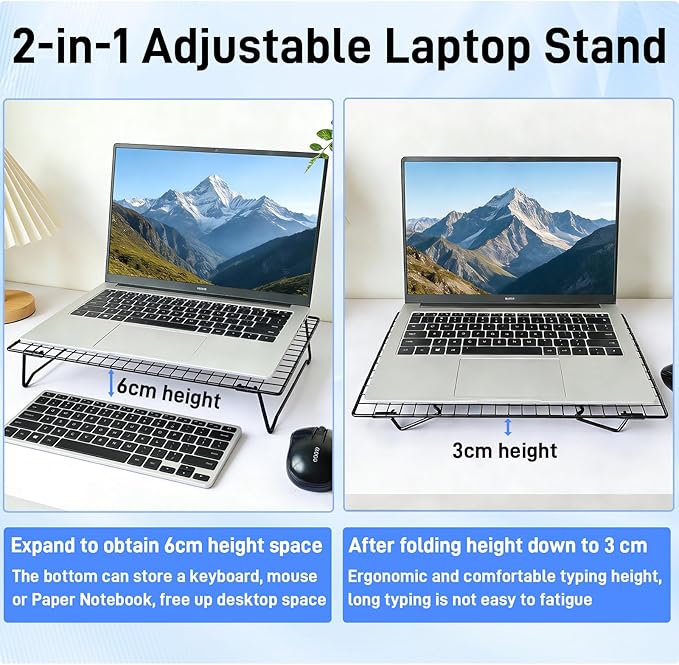 Laptop Cooling Pad Stand with Cooling Mesh, Height Adjustable Metal Laptop Stand for Desk，Ergonomic Notebook Riser Fits Most 10-16 Inch Laptops