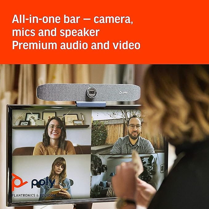 Poly Studio P15 Personal Video Bar (Plantronics + Polycom) - 4K Video Quality - Camera, Microphones & Speaker Solution with Premium Audio & Video - Certified for Zoom and Teams