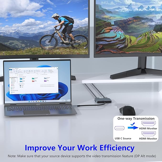 USB C to Dual HDMI Adapter, Docking Station Dual Monitor, Type C to HDMI Splitter for 2 Monitors, Supports 4K@60Hz and Dual 4K@30Hz. (MacOS only Supports SST Mode) for Laptop HP Dell Surface