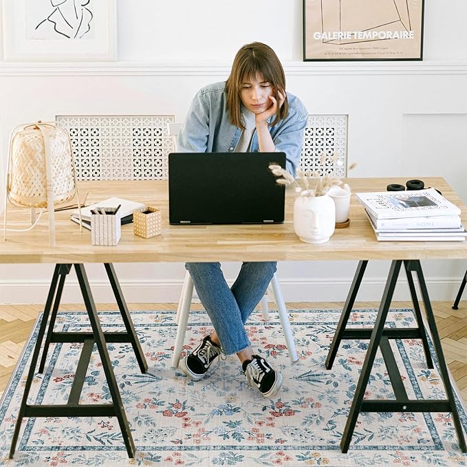 chakme Office Chair Mat for Hardwood Floor, 60"x45" Easy Glide Computer Desk Mat Protector for Rolling Chair Under Desk Rug Nonslip Backing, Machine Wash, (Floral)