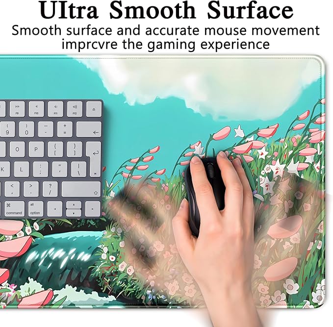Cute Anime Floral Desk Mat Sage Green Large Mouse Pad XL Gaming Mousepad Kawaii Desk Keyboard Pad Laptop Computer Mouse Mat Cute Desk Decor Desk Pads On Top of Desks for Desktop 31.5''X 15.7''