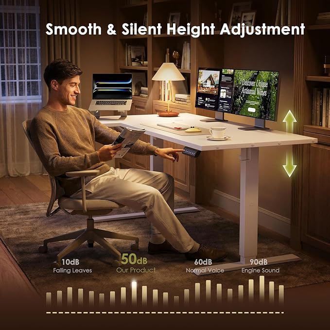 OffiGo Electric L Shaped Standing Desk, 55 Inches Height Adjustable Table, Reversiable Corner Stand Up Desk, Lifting Computer Table for Home Office, Computer Workstation, White
