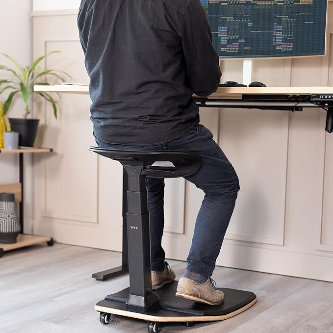 VIVO Ergonomic Leaning Perch Chair with Anti-Fatigue Mat, Standing Desk Stool, Height Adjustable Home Office Posture Seat, Black, CHAIR-S02M