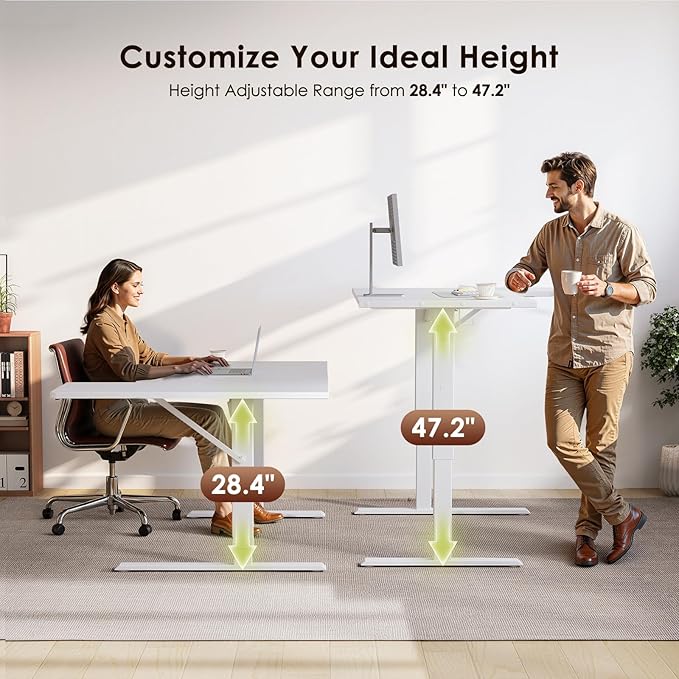 OffiGo Electric L Shaped Standing Desk, 63 Inches Height Adjustable Table, Reversiable Corner Stand Up Desk, Lifting Computer Table for Home Office, Computer Workstation, White