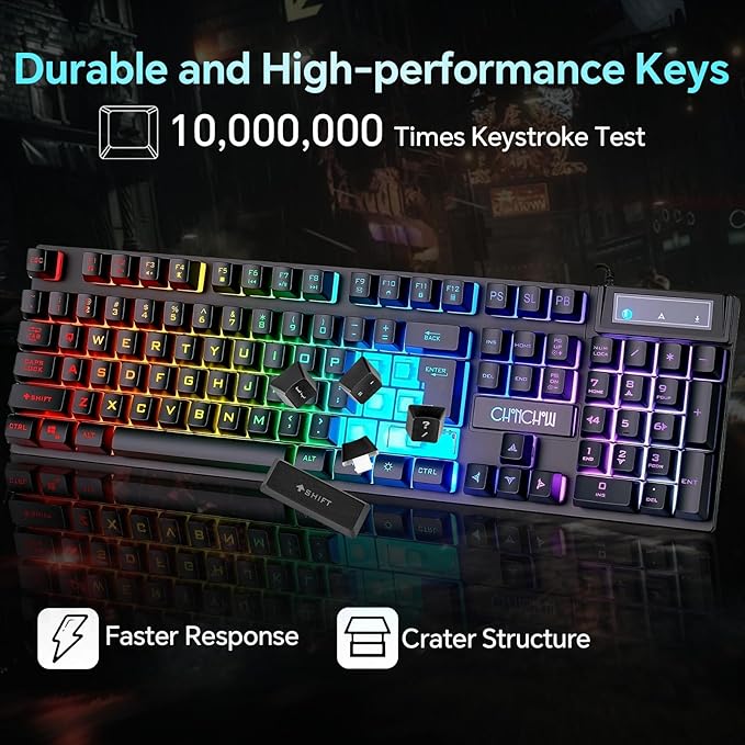 CHONCHOW Gaming Keyboard and Mouse Combo, USB Wired RGB Backlit, Mechanical Feel Anti-ghosting Keyboard 3200DPI Ergonomic Mouse, LED Gaming Set for Laptop PC PS4 Xbox Mac Game Work