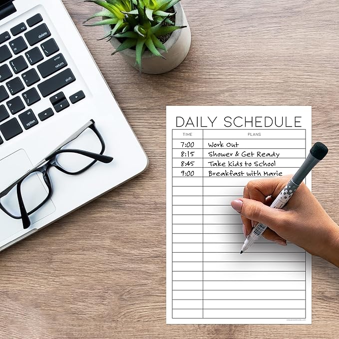 Dry Erase Daily Schedule Planner Sticker Decal by Glassboard Studio | Removable & Reusable | Magnetic Fine-Tip Marker Included (6 x 9 inches, White)