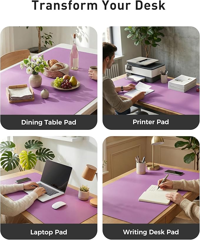 Aothia Faux Leather Desk Mat - Large Mouse Pad, Non-Slip PU Leather Blotter, Waterproof Writing Surface for Office and Home (Iris Violet, 42" x 17")