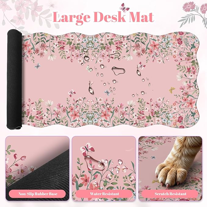 iLeadon Desk Matt for Desktop, Non Slip Base Mouse Pad with Wrist Rest, Wrist Pad for Keyboard, Gaming Mouse Pad Large, Anti-Fatigue Gel Mousepad with Wrist Support (Pink)