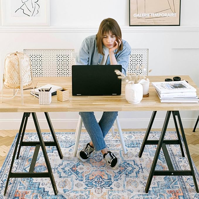 chakme Office Chair Mat for Hardwood Floor, 60"x45" Easy Glide Computer Desk Mat Protector for Rolling Chair Under Desk Rug Nonslip Backing, Machine Wash, (Boho)