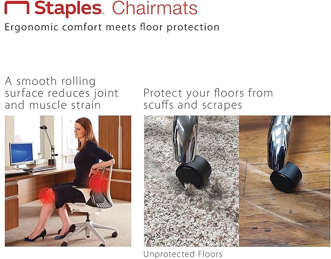 Staples Office Chair Mat, Clear Floor Mats with Lip, Medium-Pile Carpets, Extended Under-Desk Coverage, 53 x 45 Inch, Smooth Glide