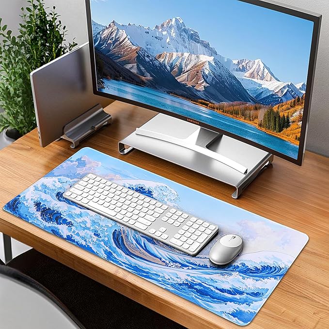 Mouse Pad Gaming - Desk Mat for Keyboard and Mouse - Kanagawa Cartoon Large Mouse Pads for Desk, Japanese Wave Gaming Mousepad (31.5" X 11.8") with Non-Slip Base for Game, Office and Home