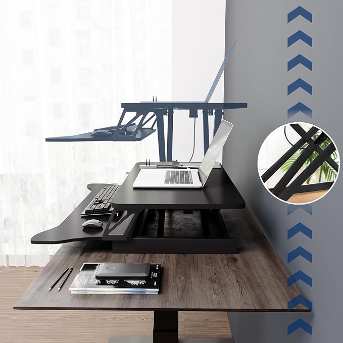 Panana Standing Desk Height Adjustable Sit to Stand Converter Stand Up Desk Tabletop Workstation Dual Monitor Desk Riser for Home Office (26")