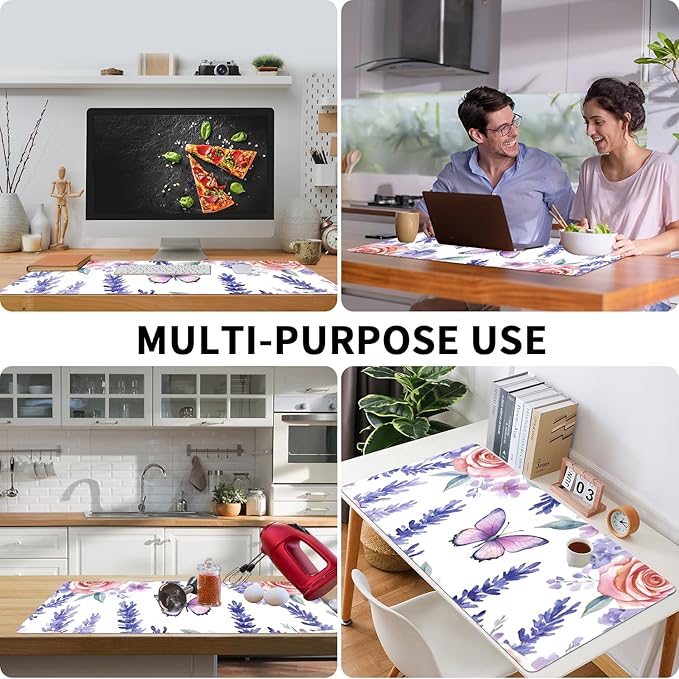 Bloss Butterflies + Flowers Desk Mat, Leather Desk Pad, Desk Matt for Desktop, Waterproof Desk Pad Mat, Computer Mat for Office Work/Home/Desk Protector(31.5 x 15.7 Inches)