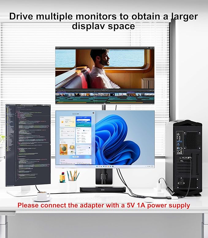 DisplayPort Splitter for Multi Monitor Extended Display, 4K 60Hz 3xDP MST Hub Display Port to 3 Display Port 1 in 3 Out Adapter for NVIDIA, AMD, PC, Windows