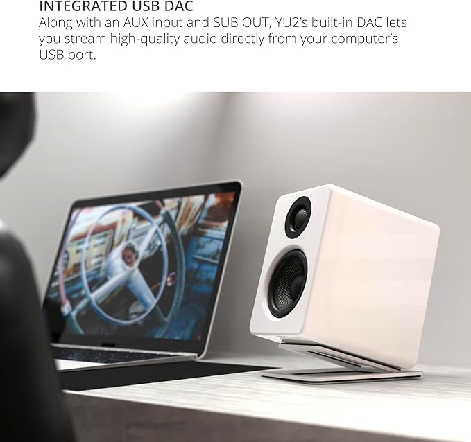 Kanto YU2GW PC Gaming Desktop Speakers | 3" Composite Drivers | 3/4" Silk Dome Tweeter | Class D Amplifier | 100 Watts | Built-in USB DAC | Subwoofer Output | Pair | Gloss White