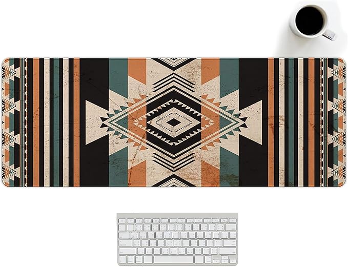 Western Desk Accessories Rug Western Mouse Pad, Vintage Aztec Rug Desk Mat for Women, Retro Native American Stuff Large Mouse Pads for Desk Cowboys XL Gaming Mats for Men 31.5x11.8