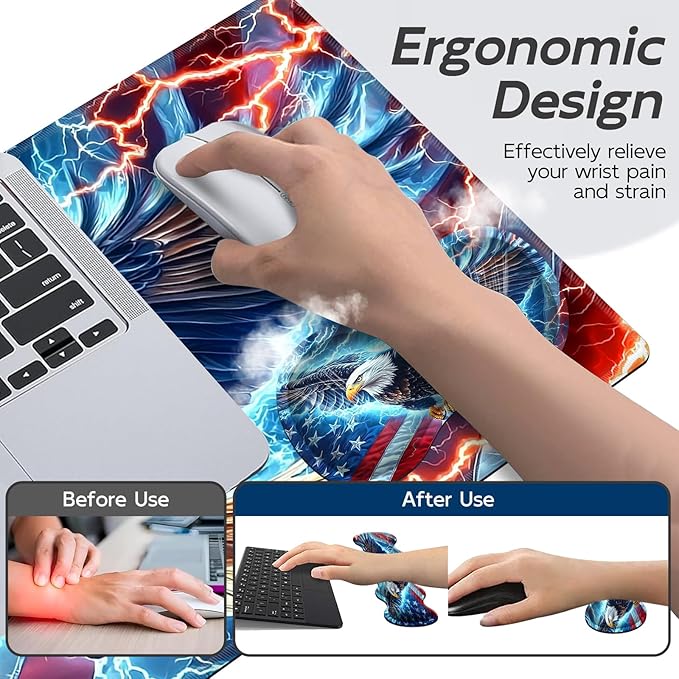Gaming Mouse Pad Set, Pink Gold Marble Large Desk Mat Mousepad, Keyboard Wrist Support, Mouse Wrist Rest, Coaster 4in1 Ergonomic Memory Foam, Non-Slip Stitched Edge for Home Office
