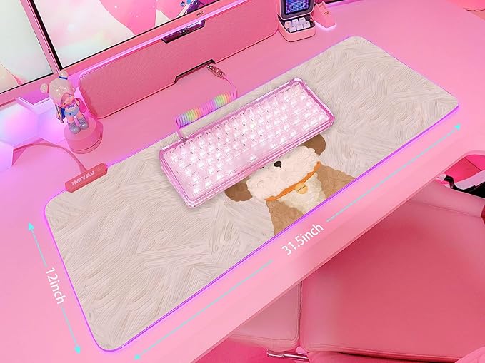 JMIYAV Pink RGB Gaming Mouse Pad 31.5x12 Inch PC XL Large Extended Glowing Led Light Up Desk Pad Non-Slip Rubber Base Computer Cute Mousepad Mat Desk Accessories Gaming Setup 51-2
