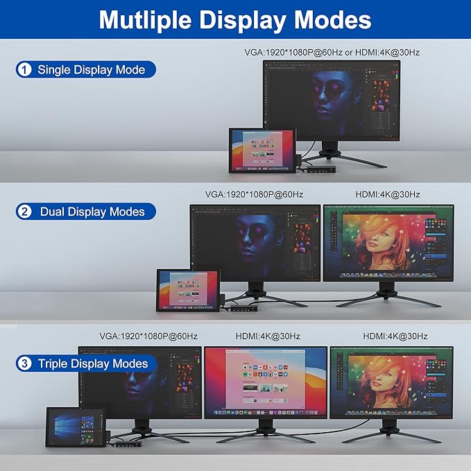 Surface Pro Docking Station Triple Displays with Power Supply, 12 in 1 Surface Dock Station with Dual 4K HDMI+VGA for Surface Pro 11/10/9/8/X/7/6/5/4/3, Surface Laptop 7/6/5/4/3/2/1,Surface Book