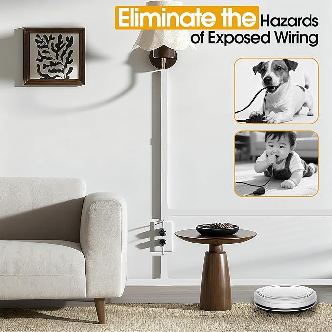 113.4in Cord Hider Kit, Cord Covers for 1 Wire on Wall, Self-Adhesive Cable Hider Wire Covers for Cords on Wall, Paintable Cord Hider for Walls Mount Tv, Cable Cover Raceway, W0.59 H0.4in, White