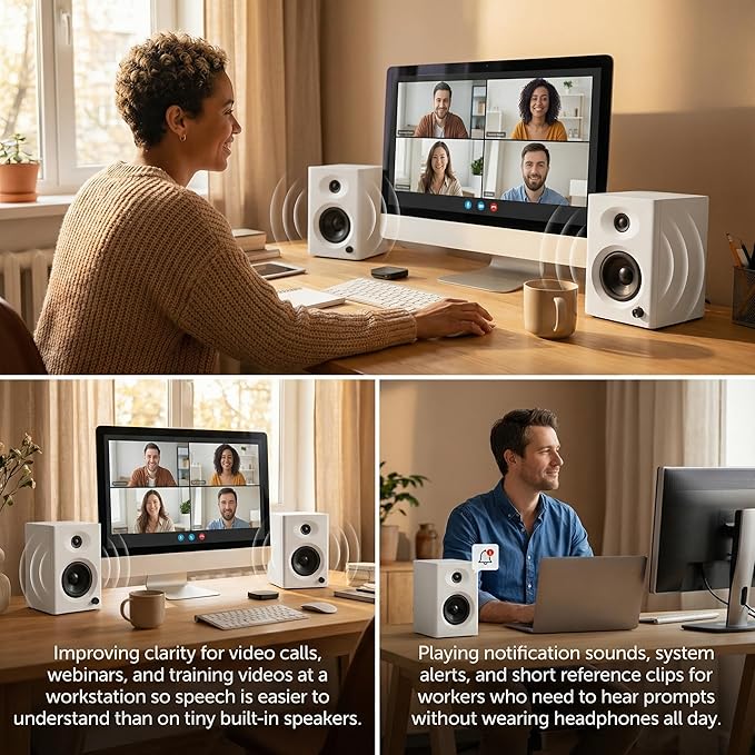Computer Speakers for Desktop PC, 60W Bluetooth Surround Sound Speakers with Bass, Compact Powered Bookshelf Speakers for Office, Monitors, Laptop, Gaming, TV, Gifts (White, Pair)