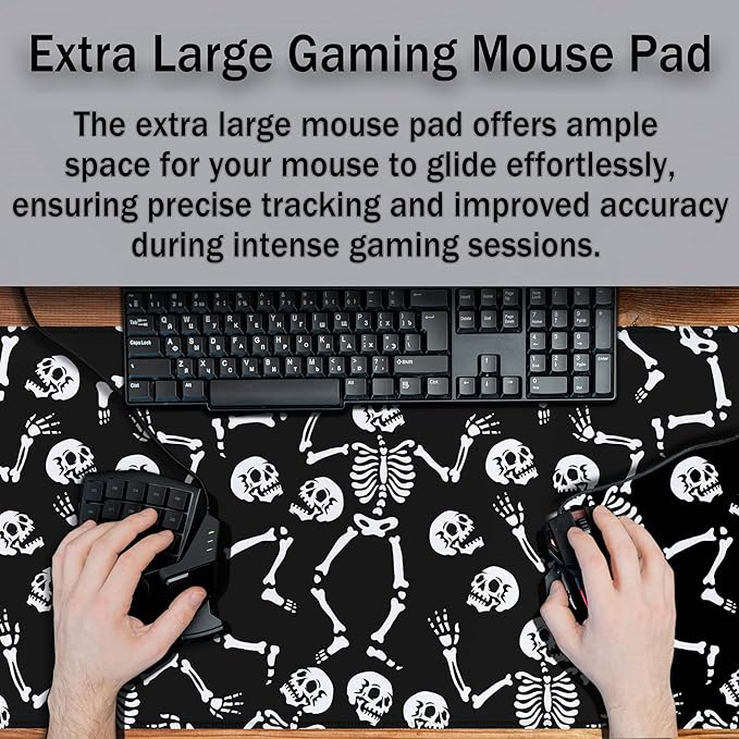 Long?Mouse?Pad Black Keyboard Mat, Big Mouse Pads Large Mousepad XXL Mats, Gaming Desk Pad Non-Slip Rubber Base, 35.4 X 15.7 inch for Work/Game/Office/Home Skeletons Dancing at A Party