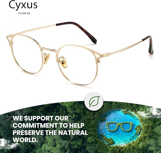 Cyxus Blue Light Glasses for Men and Women, Round Metal Frame Computer Eyeglasses for Office, Gaming, Reading 8090