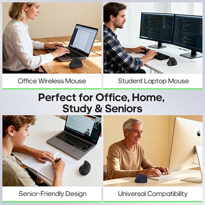 Ergonomic Vertical Mouse,Wireless Bluetooth 5.0 and 2.4G Mouse,Silent Click, 60% Reduced Wrist Pressure,3 Adjustable DPI for PC,Mac,Laptop,Computer,Home,Office Use (Black)