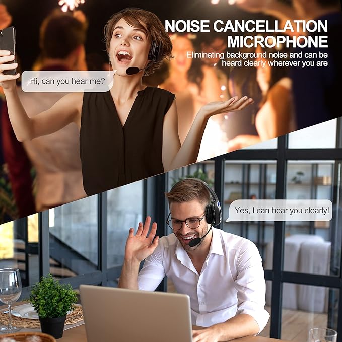 Trucker Bluetooth Headset, V5.2 Wireless Headset with Upgraded Microphone AI Noise Canceling, On Ear Bluetooth Headphone with Mute for Driver Office Call Center (Black)