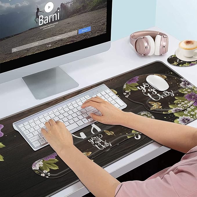 Bxgolkgd Keyboard Wrist Rest and Mouse Pad Wrist Support Set,Ergonomic Memory Foam Wrist Pad & Non Slip Base for Home Office Working Studying Easy Typing,Pain Relief,Flower Butterfly You Got This