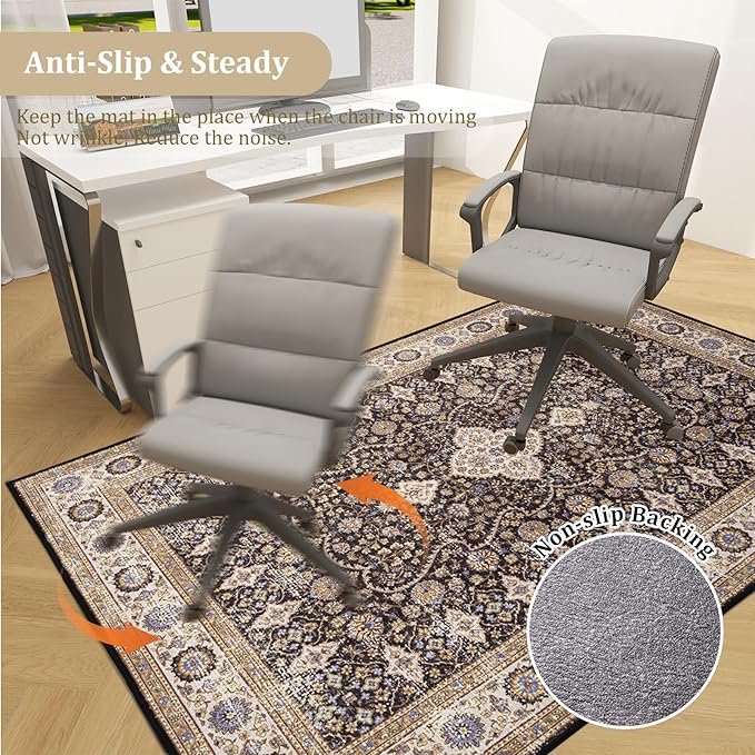 Office Chair Mat for Hardwood Floor, 60"x45" Easy Glide Computer Desk Mat Protector for Rolling Chair Under Desk Rug Nonslip Backing, Machine Wash, (Modern)