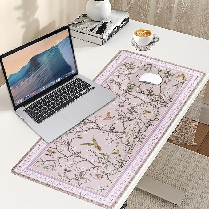 MEGREZ 4-in-1 Ergonomic Memory Foam Wrist Rest Set, Desk Pad, Mouse Pad with Wrist Rest, Keyboard Pad, Suitable for Office Workers, Programmers & Gamers–Relieve Typing & Gaming Fatigue, Light Brown