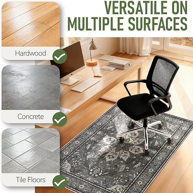 36"x48" Office Chair Mat for Hardwood, Under Desk Chair Mat for Home Office, Anti-Slip Office Rugs for Rolling Chairs, Floor Protector Washable Rugs Charcoal Gray
