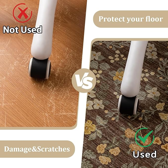 chakme Office Chair Mat for Hardwood Floor, 72"x48" Easy Glide Computer Desk Mat Protector for Rolling Chair Under Desk Rug Nonslip Backing, Machine Wash, (Floral)