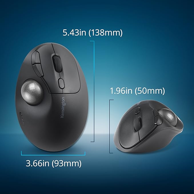 Kensington TB450A Wireless Trackball Mouse, Bluetooth LE & 2.4GHz Connection, 4 DPI Options, Connect up to 3 Devices (K72177WW), Black-Silver