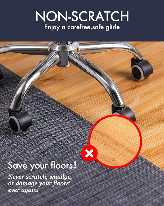 Office Chair Mat for Hardwood Floor Under Desk Computer Rolling Chair Mat for Wood/Tile Floor Non-Slip Heavy Duty Desk Rug PVC Plastic Hard Floor Protector 48" x 60" (Cool Grey)