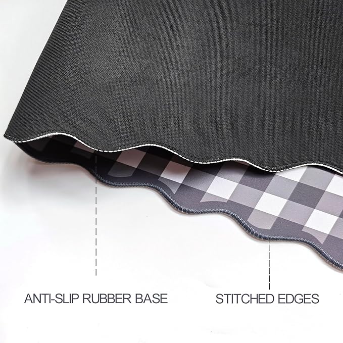 Scalloped‌ Black Desk Mat Checkered Gingham Cute XXL Large Gaming Mouse Pad Kawaii Vintage‌ Cottagecore Keyboard Computer Mat for Desktop Aesthetic Desk Pad Accessories Decor for Women