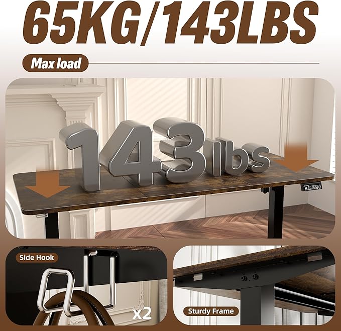 ERGOMAKER 55" Electric Standing Desk, Adjustable Height, Sit Stand Up Desk for Home Office & Computer Workstations, Memory Controller, Rustic Brown