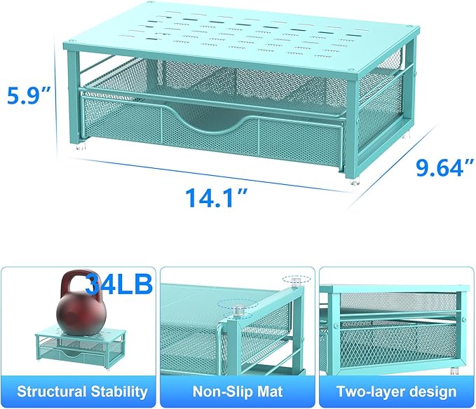 gianotter Computer Monitor Stand Riser, office organizer with Drawer, Office Organizers Storage for Classroom Office Supplies (Blue)